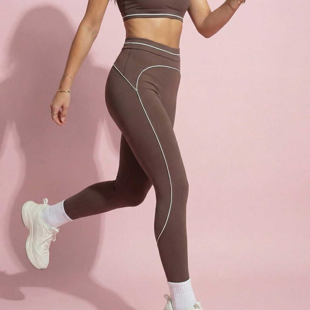 Anna-Kaci Active Women's High Waist Sculpting Leggings with Curved Contrast Seam Detailing and Stretch Performance Fabric