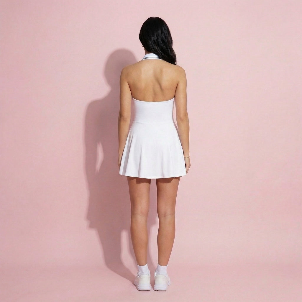 Anna-Kaci Active Women's Sleeveless Tennis Dress with Contrast Polo Collar and Flared Skirt Design