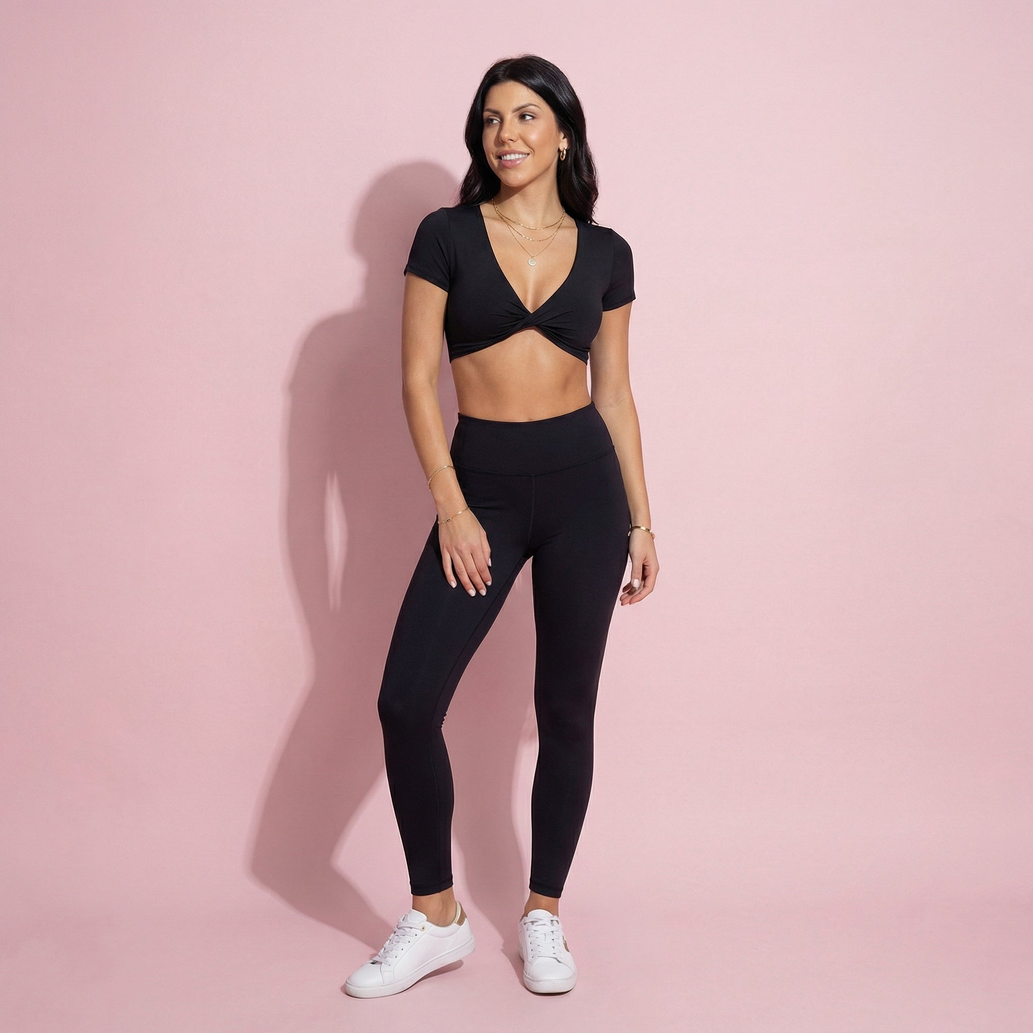 Anna-Kaci Active Women's Short Sleeve Twist Front V-Neck Crop Active Top