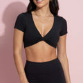 Anna-Kaci Active Women's Short Sleeve Twist Front V-Neck Crop Active Top