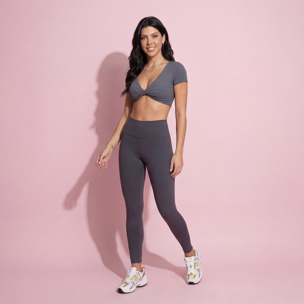 Anna-Kaci Active Women's Short Sleeve Twist Front V-Neck Crop Active Top