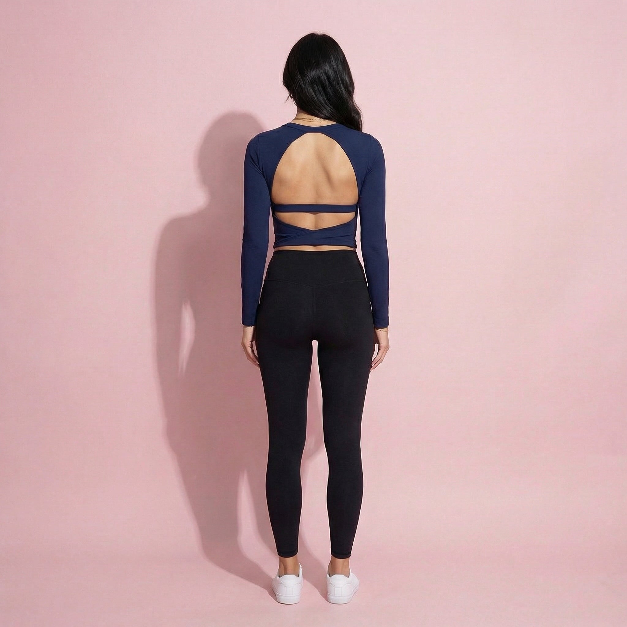Anna-Kaci Active Women's Long Sleeve Cropped Sports Top with Open Back and Crisscross Strap Detail