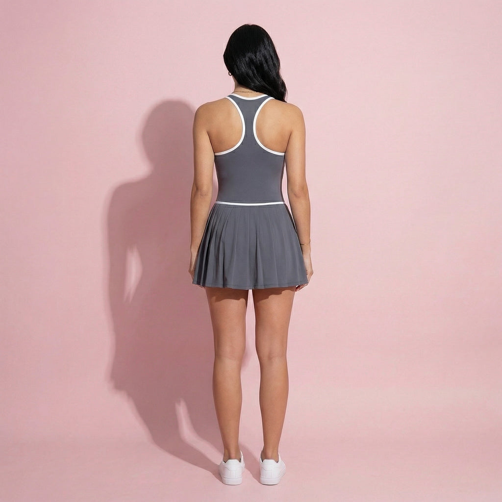 Anna-Kaci Active Women's Active Pleated Tennis Dress with Contrast Trim and Built-In Shorts