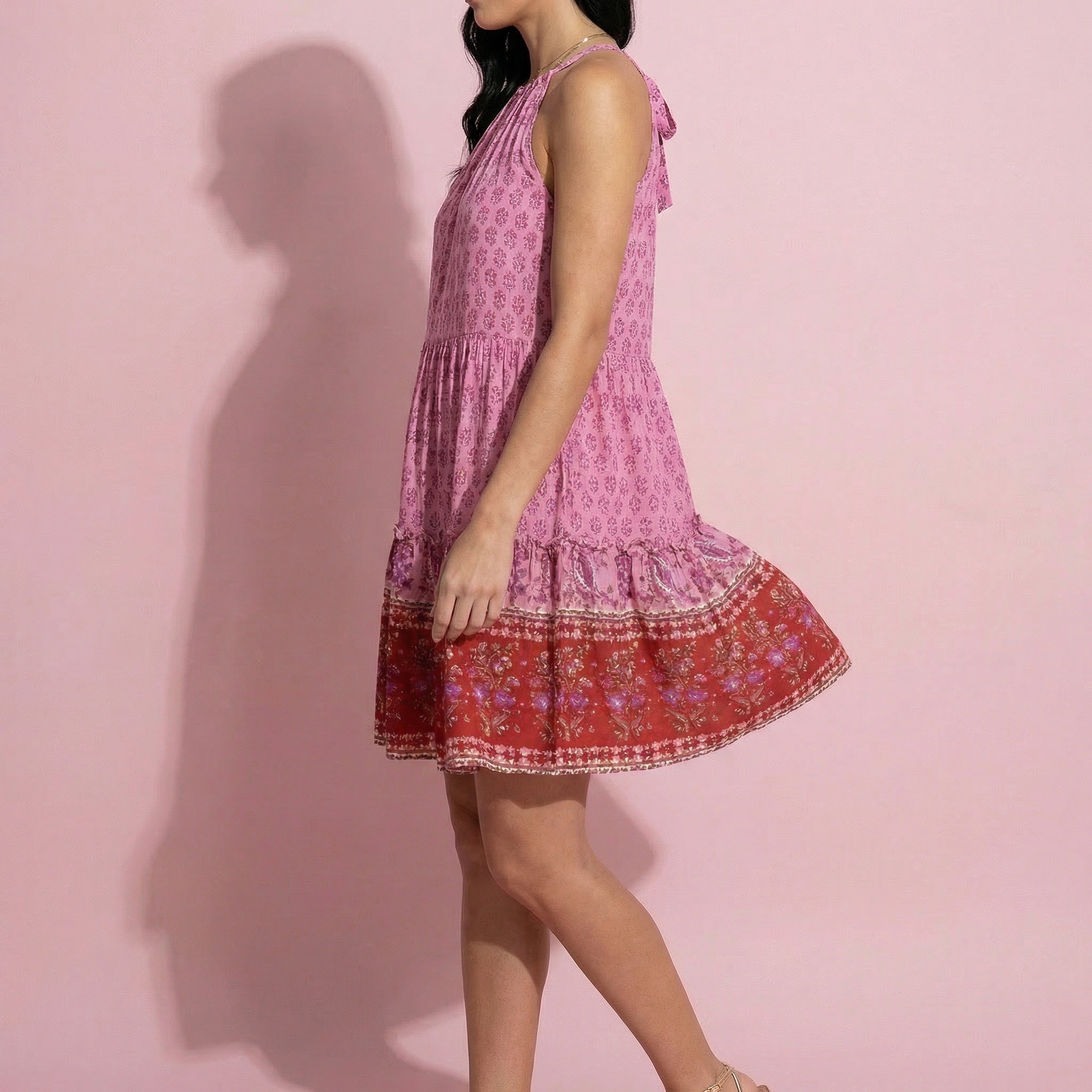 Halter Neck Boho Paisley Print Ribbon Tie Back Tiered Dress for Women Anna-Kaci Halter Neck Boho Paisley Print Ribbon Tie Back Tiered Dress for Women Anna-Kaci