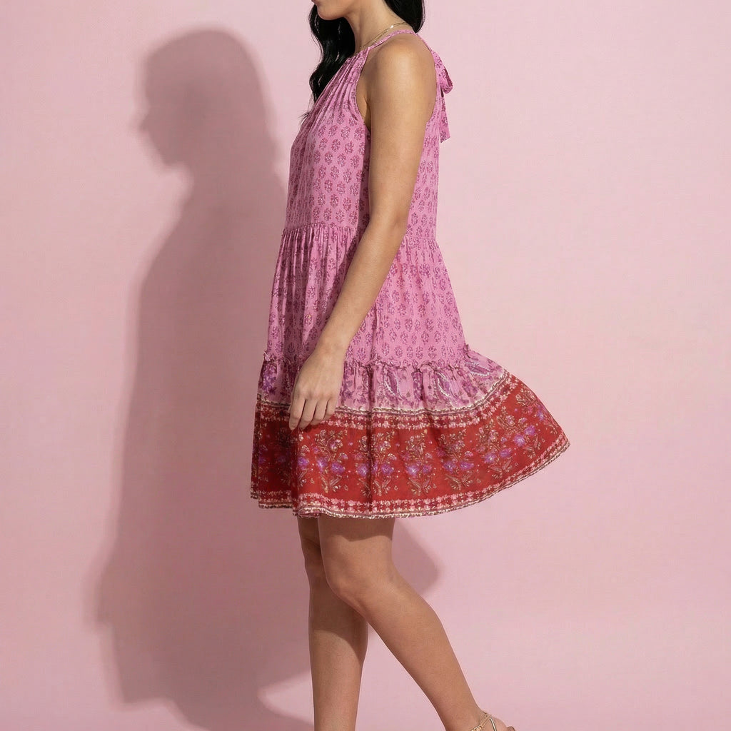 Vestido estilo túnica bohemio con estampado de cachemira y cuello halter 