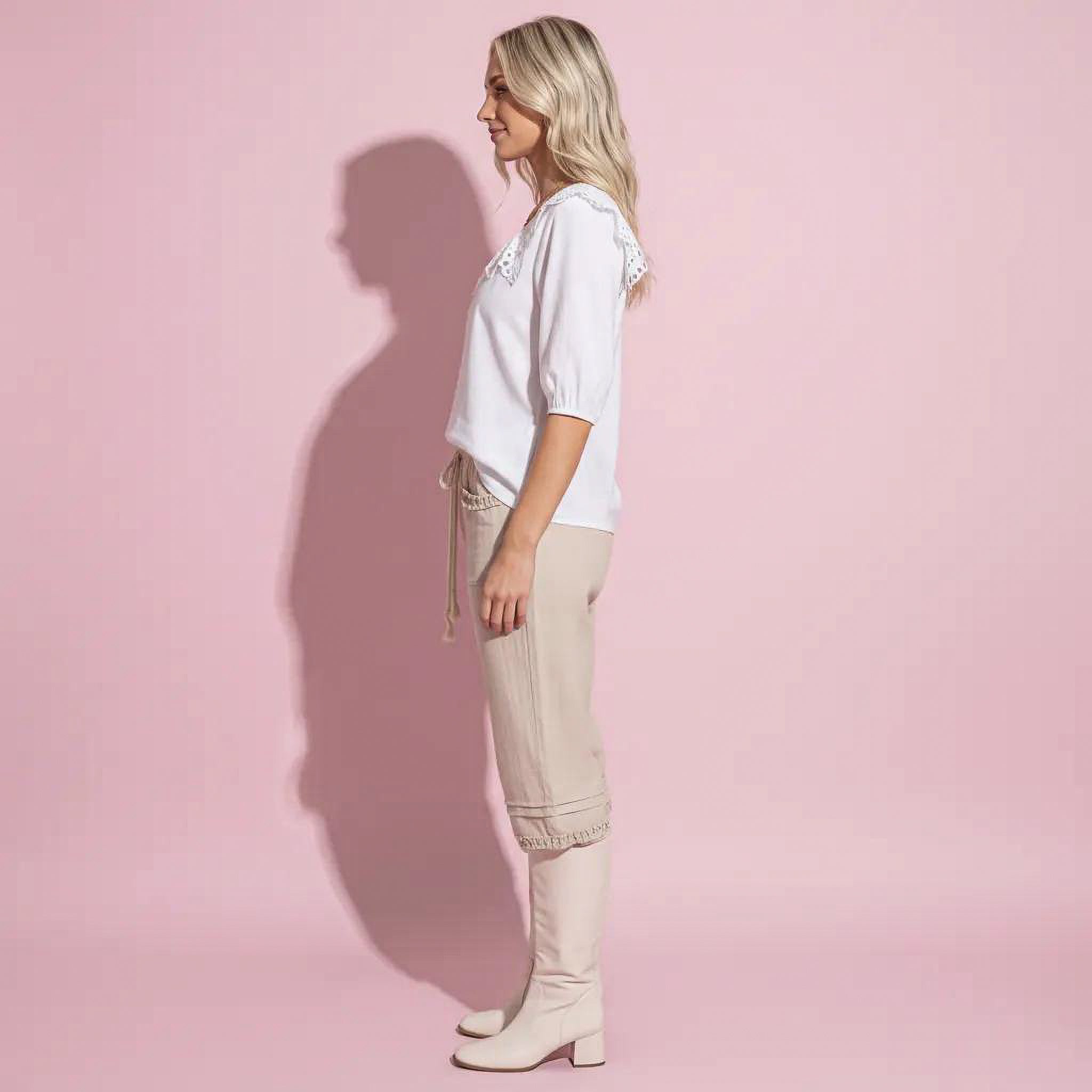 Square Neck Eyelet Trim Blouse