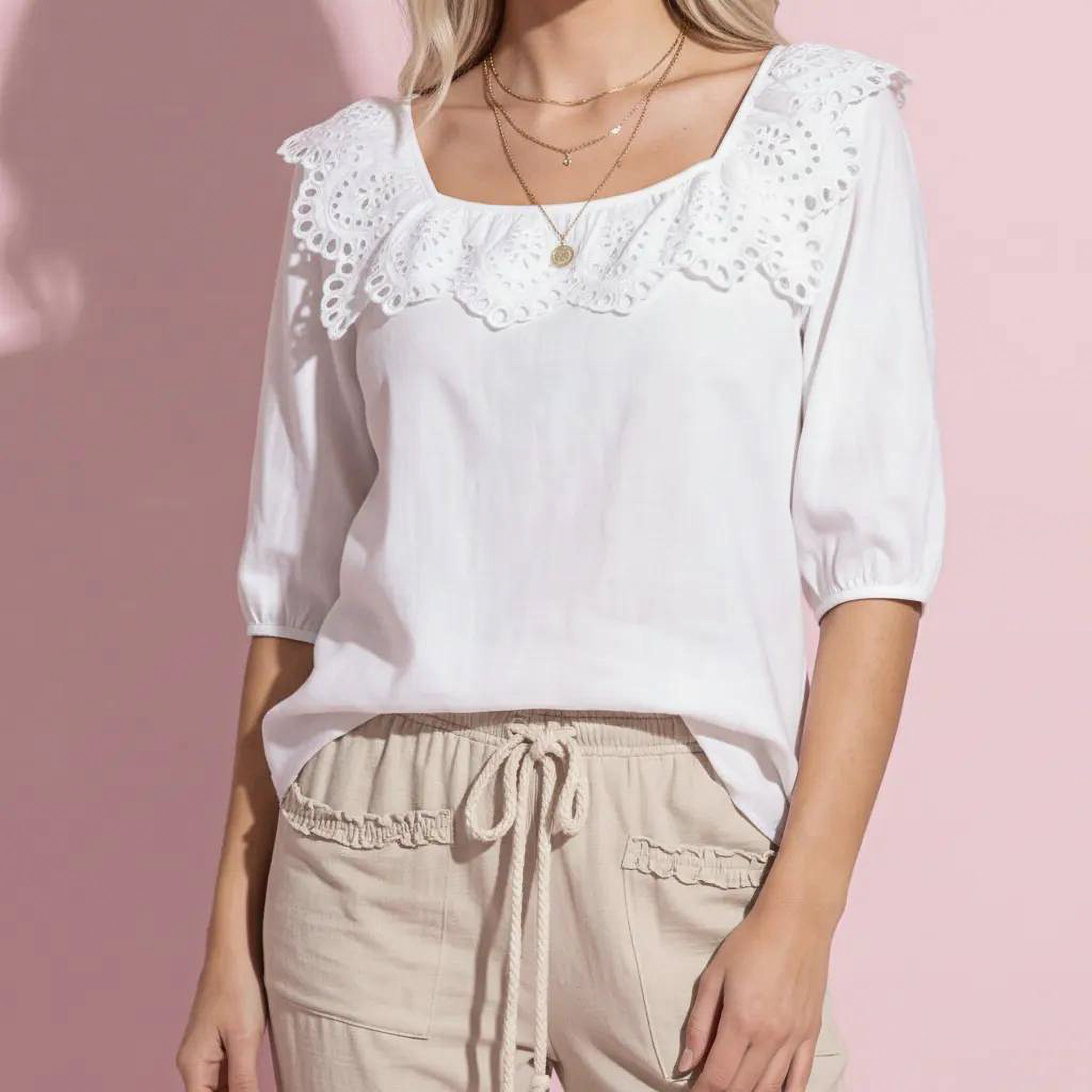 Square Neck Eyelet Trim Blouse