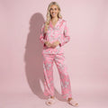 Anna-Kaci Lounge Women's 2-Piece Set Long Sleeve Button Front Pajama Set with Ribbon Print and Soft Silky Fabric for Relaxed Comfort