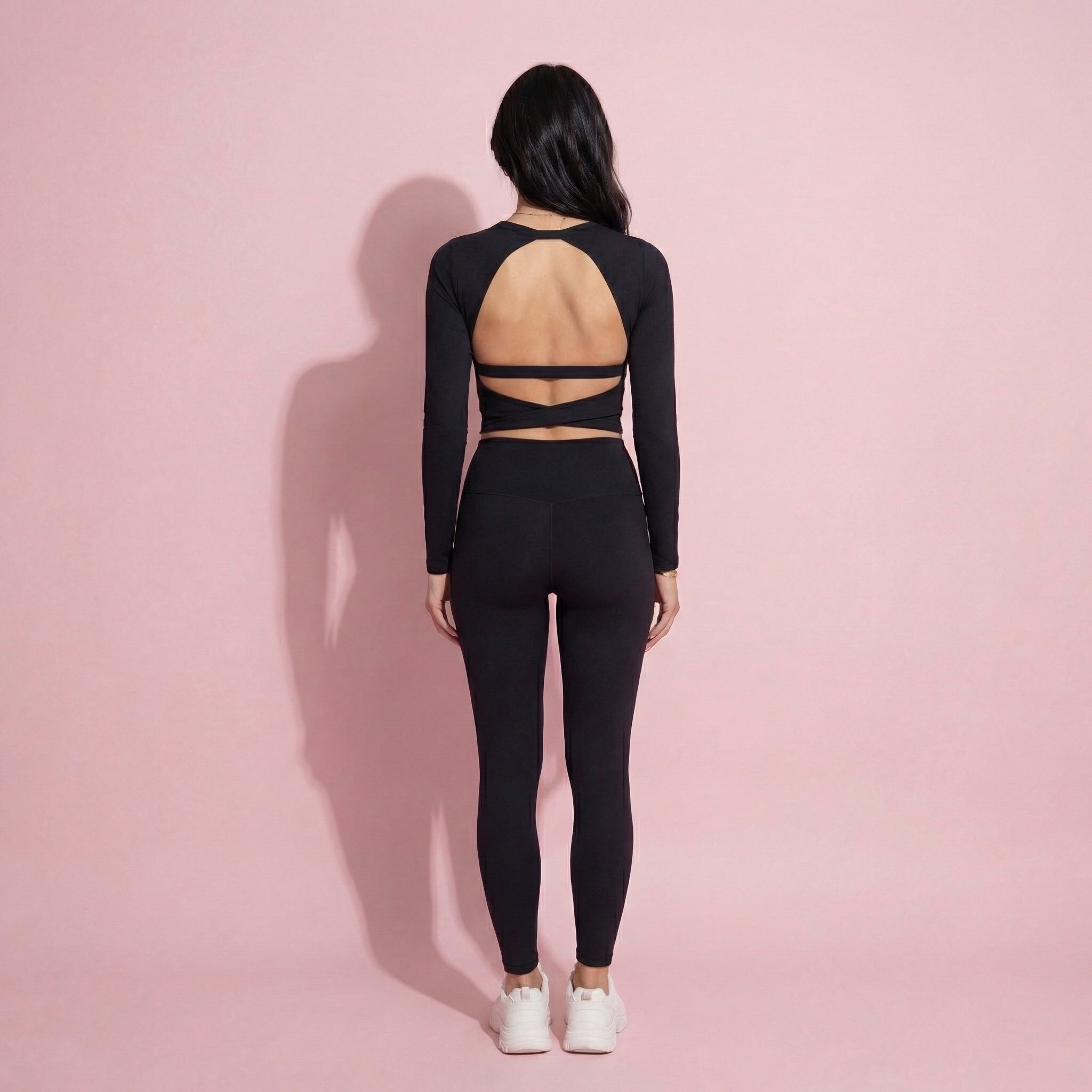 Anna-Kaci Active Women's Long Sleeve Cropped Sports Top with Open Back and Crisscross Strap Detail
