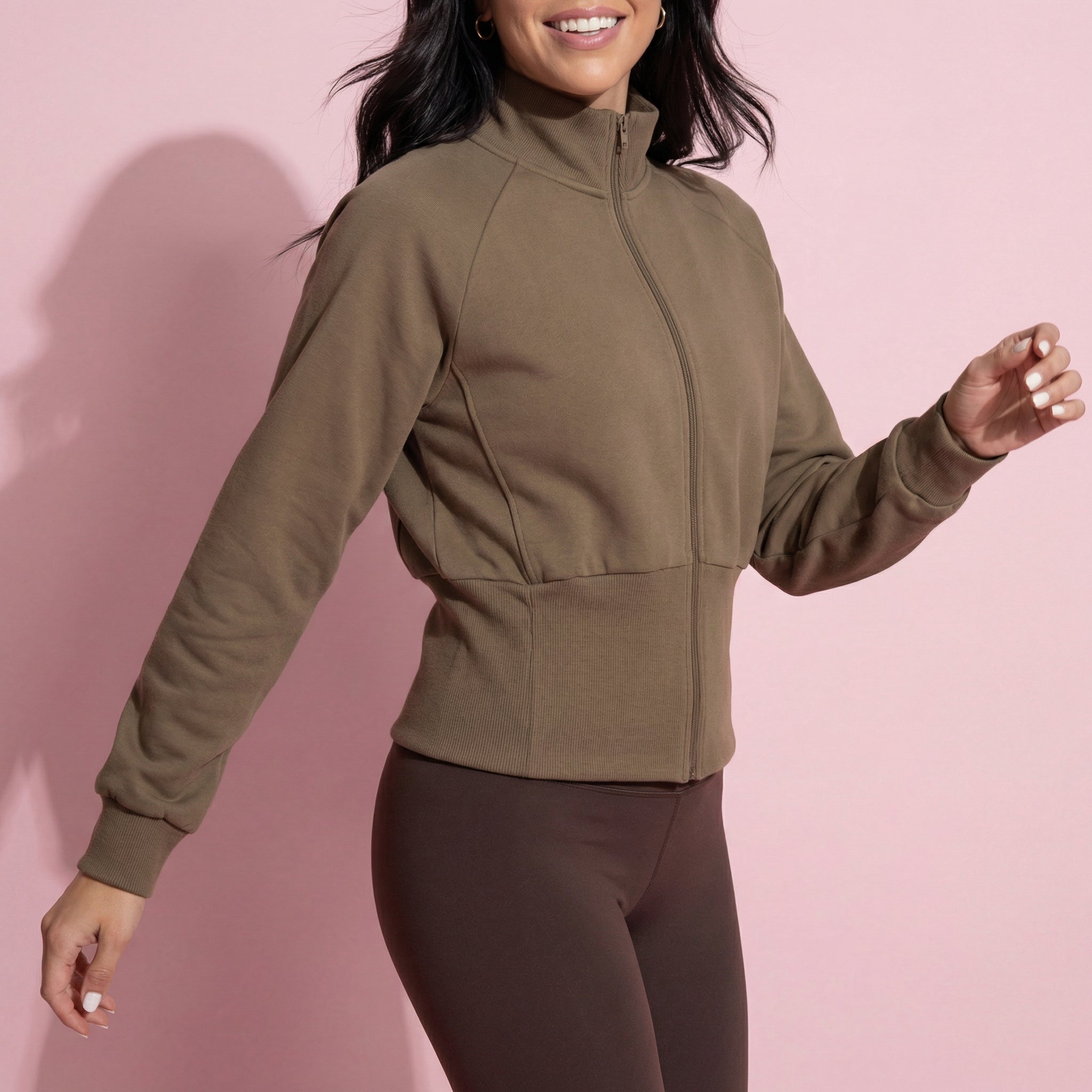 Anna-Kaci Active Women's High Neck Long Sleeve Zip-Up Jacket with Fitted Waistband and Soft Knit Fabric