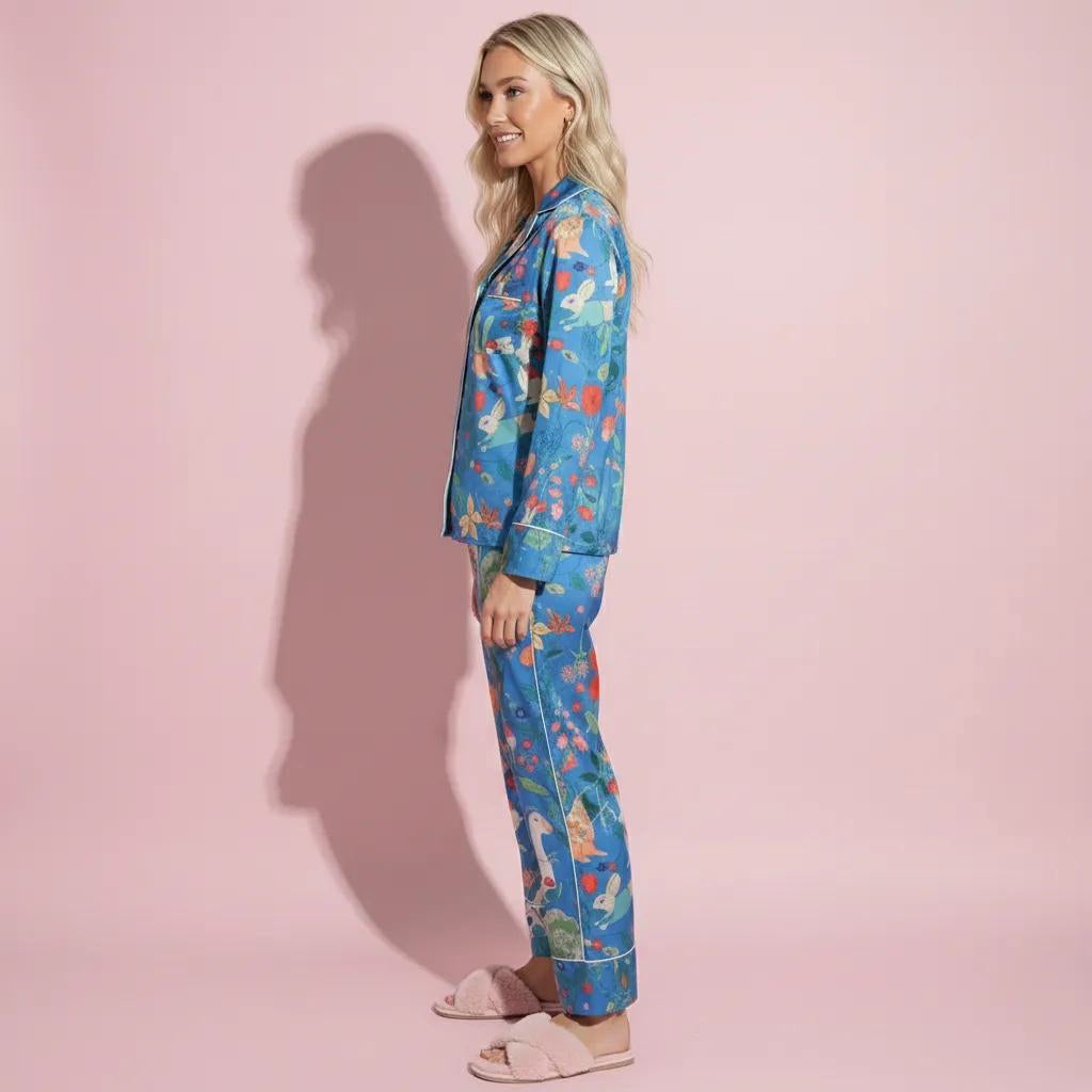 Anna-Kaci Lounge Women's 2-Piece Set Long Sleeve Button Front Pajama Set with Botanical Animal Print and Soft Silky Fabric for Relaxed Comfort