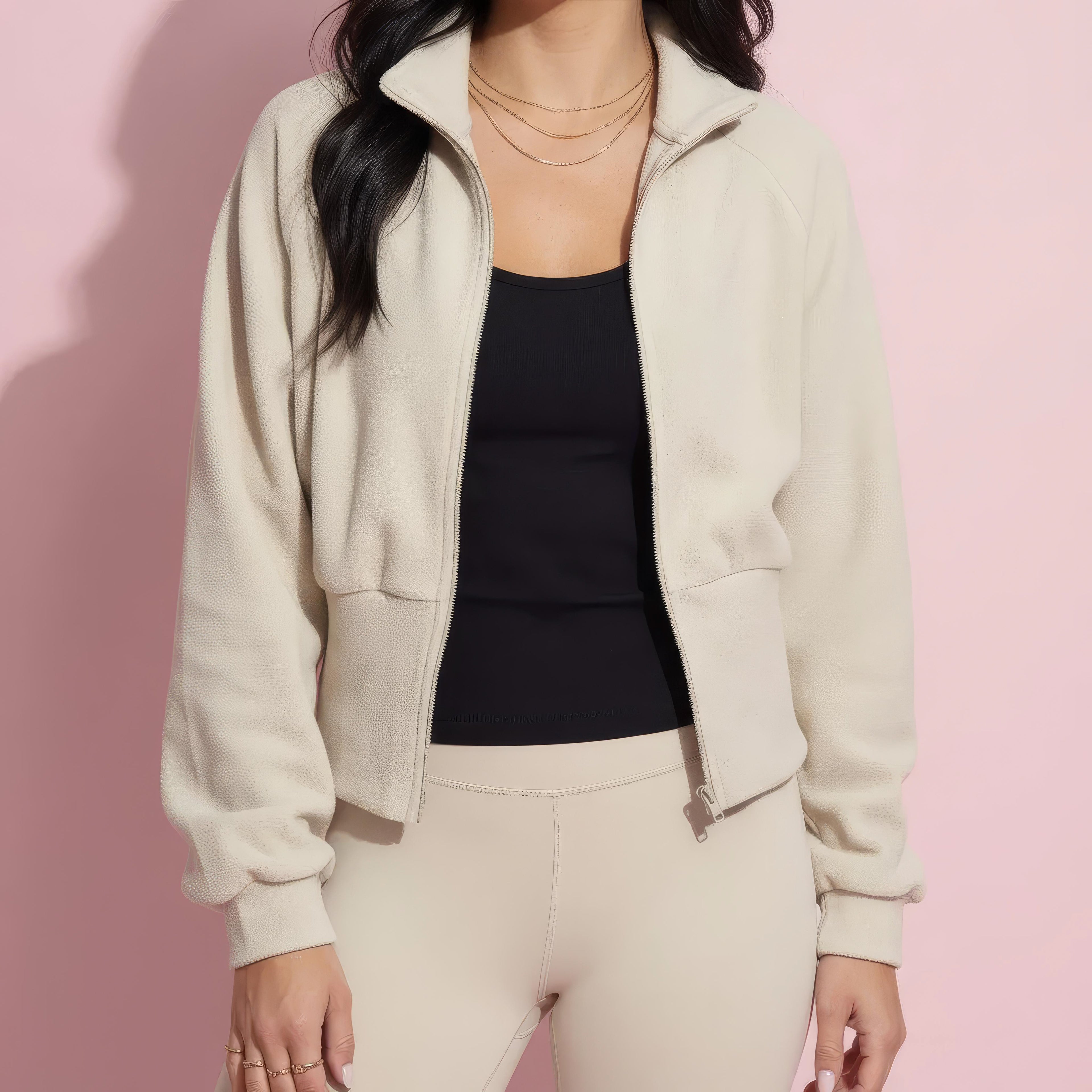Anna-Kaci Active Women's High Neck Long Sleeve Zip-Up Jacket with Fitted Waistband and Soft Knit Fabric