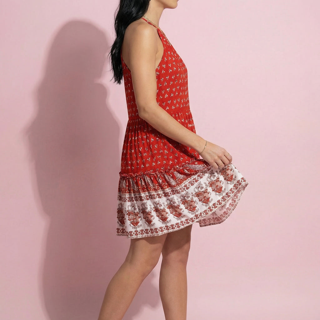 Vestido estilo túnica bohemio con estampado de cachemira y cuello halter 