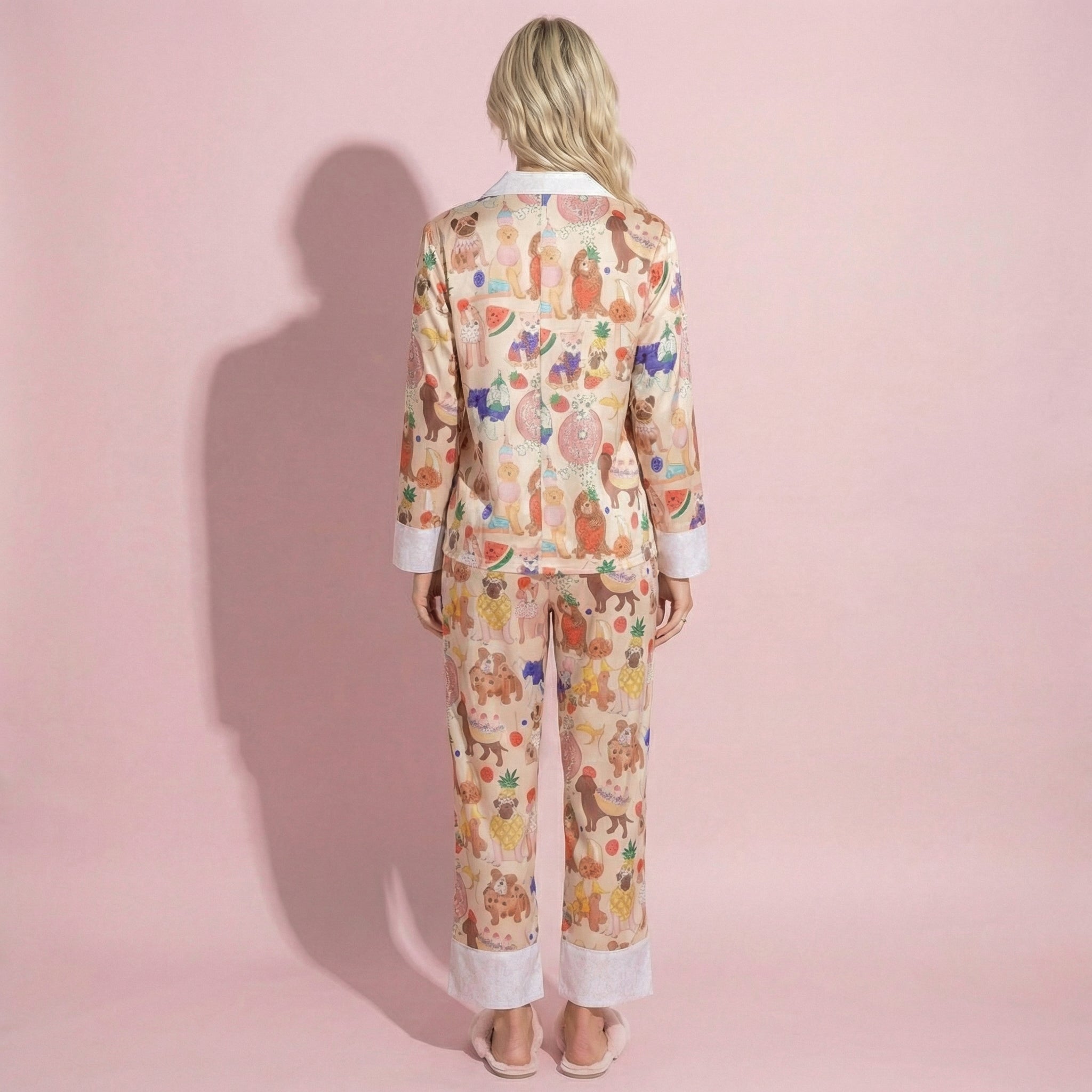 Anna-Kaci Lounge Women's 2-Piece Set Long Sleeve Button Front Top and Relaxed Fit Pants Pajama Set with Fun Dog Print