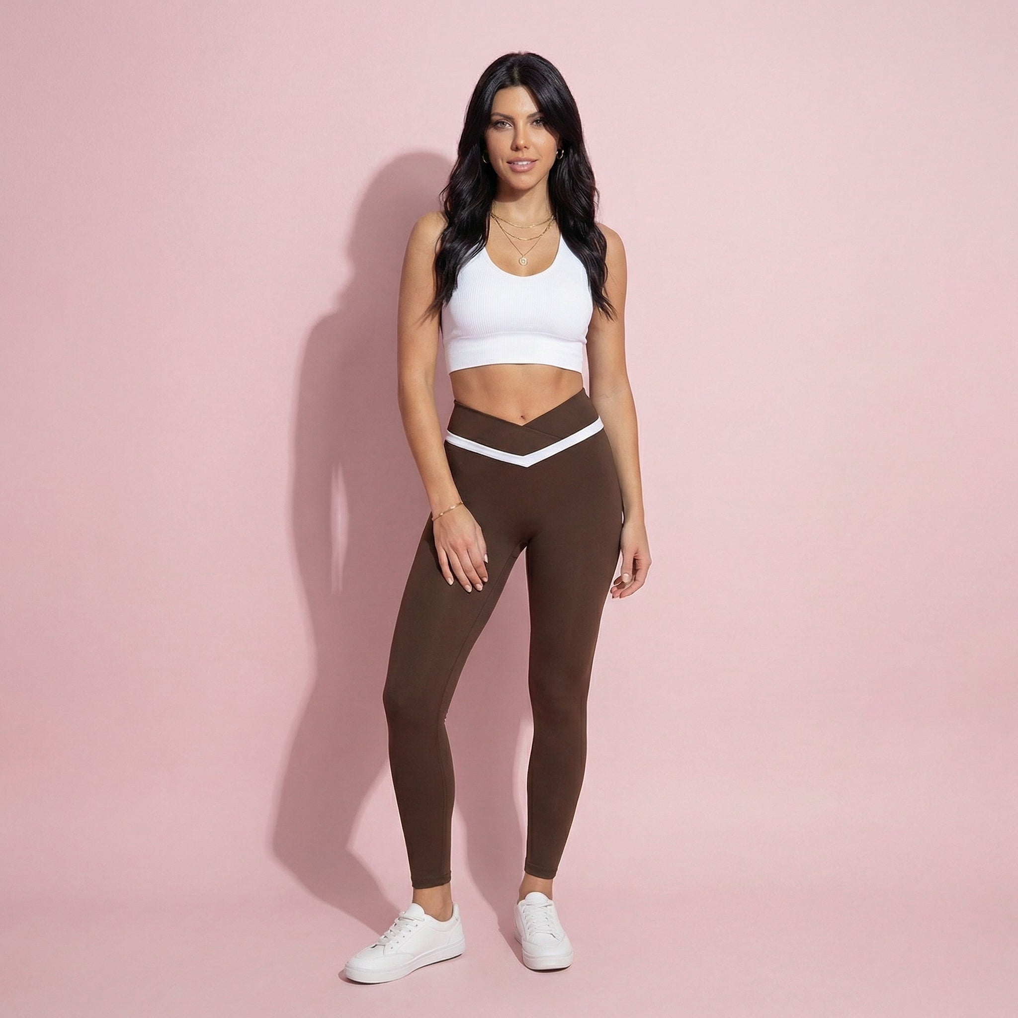 Anna-Kaci Active Women's Crossover Waist Colorblock Full Length Leggings with Stretch Fit Fabric and Contoured Silhouette