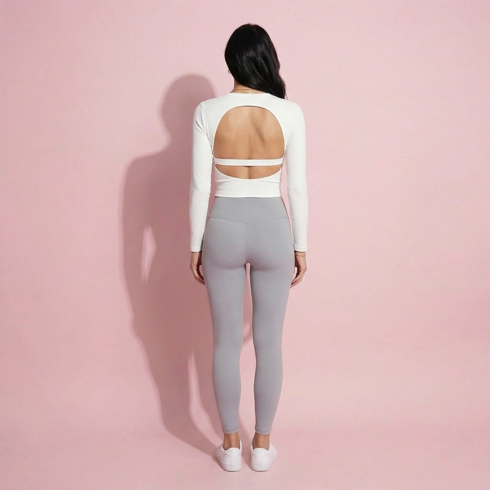 Anna-Kaci Active Women's Long Sleeve Cropped Sports Top with Open Back and Crisscross Strap Detail