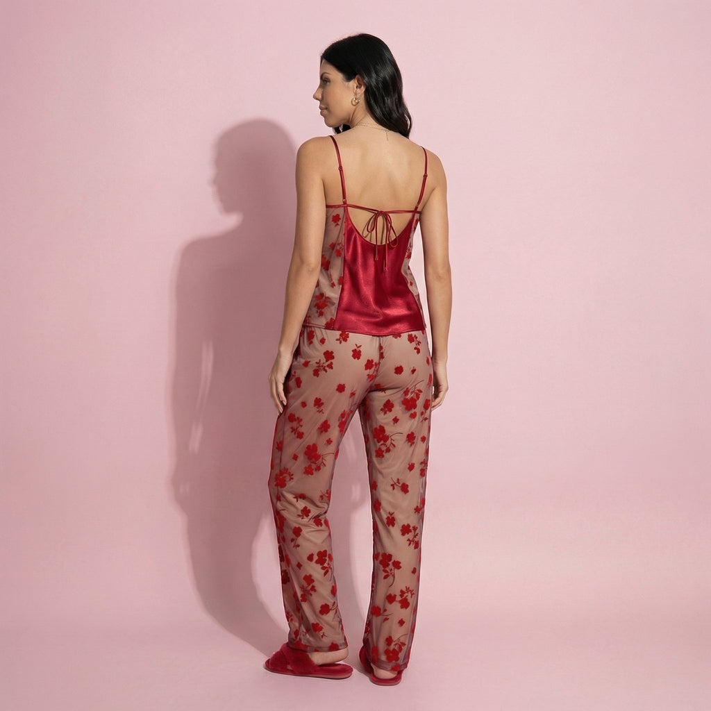 Anna-Kaci Women's 2-Piece Set Satin Cowl Neck Camisole Top with Adjustable Straps and Straight-Leg Pants