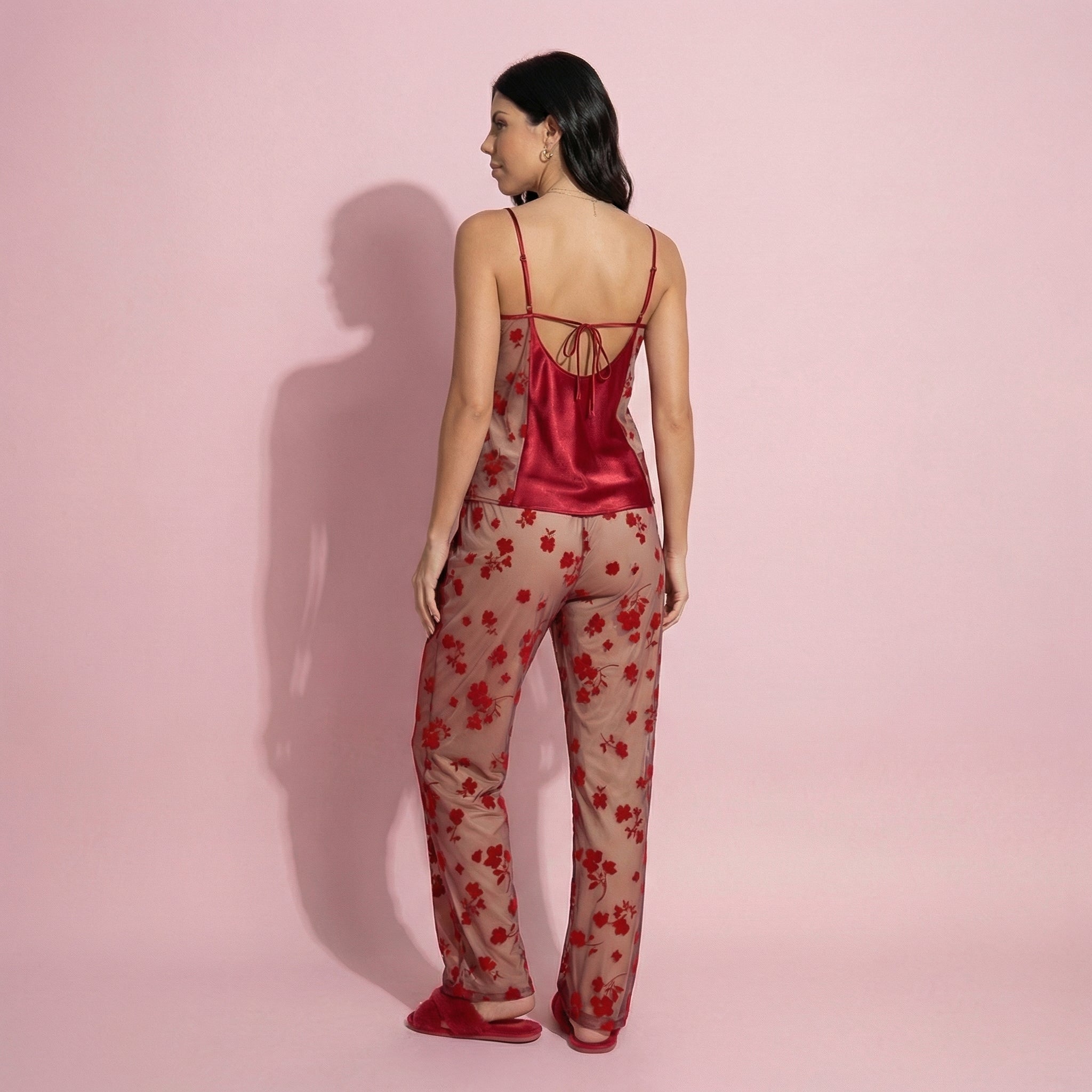 Anna-Kaci Women's 2-Piece Set Satin Cowl Neck Camisole Top with Adjustable Straps and Straight-Leg Pants