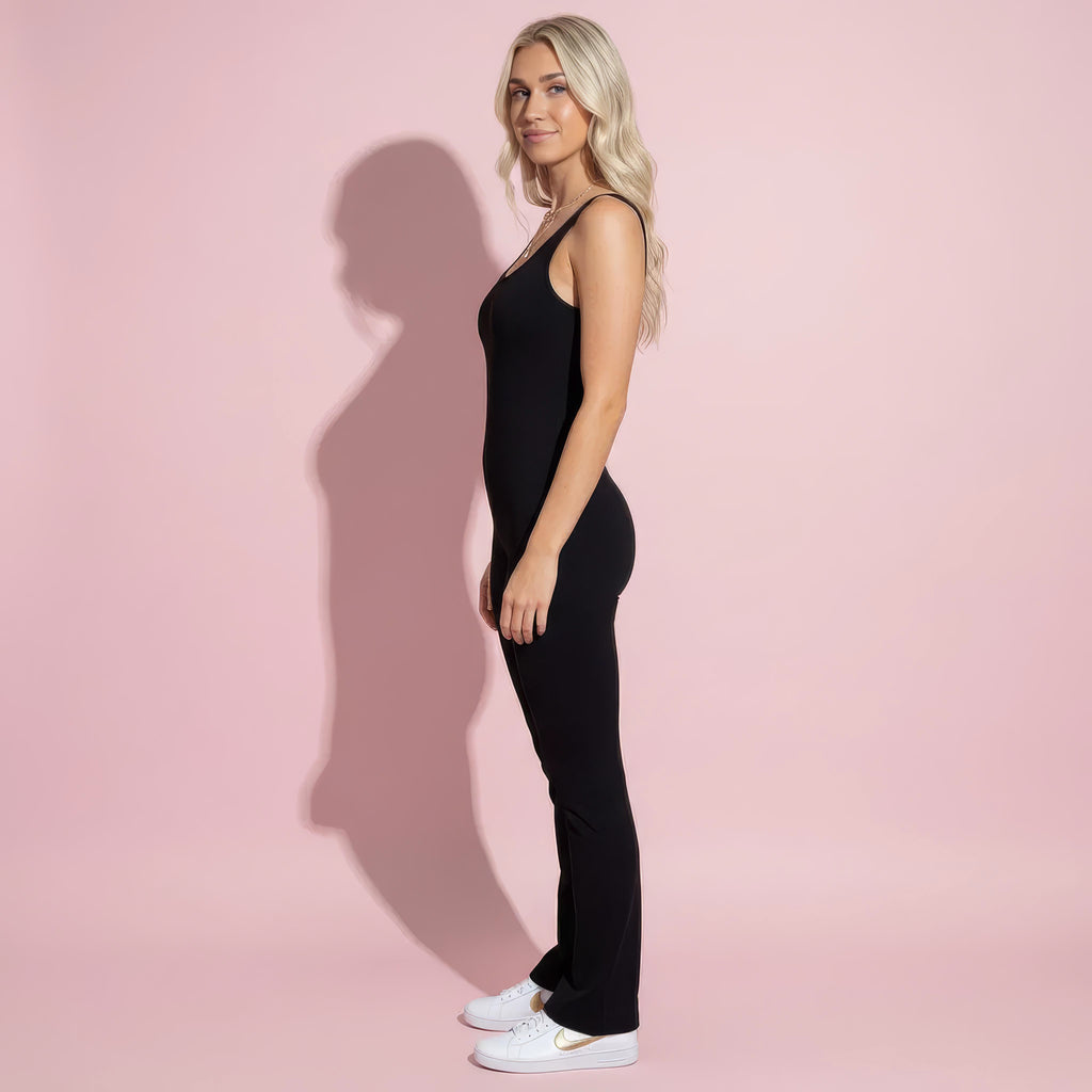 Anna-Kaci Active Women's Sleeveless Open Back Fitted Jumpsuit with Flare Leg Design