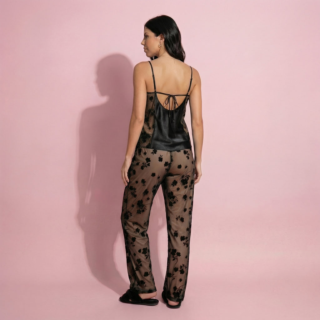 Anna-Kaci Women's 2-Piece Set Satin Cowl Neck Camisole Top with Adjustable Straps and Straight-Leg Pants