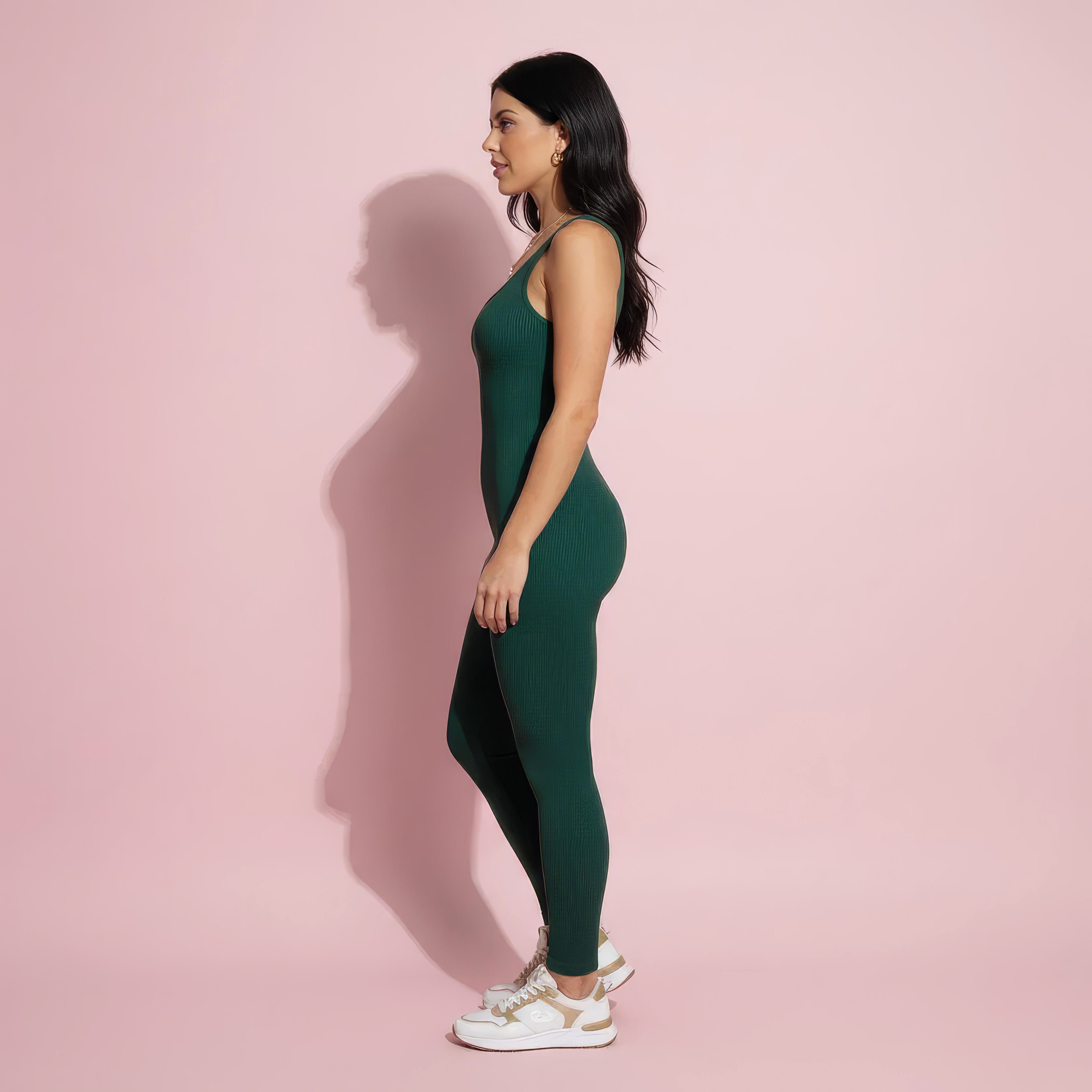 Anna-Kaci Active Women's Ribbed Knit Sleeveless Jumpsuit with Scoop Neckline and Bodycon Fit