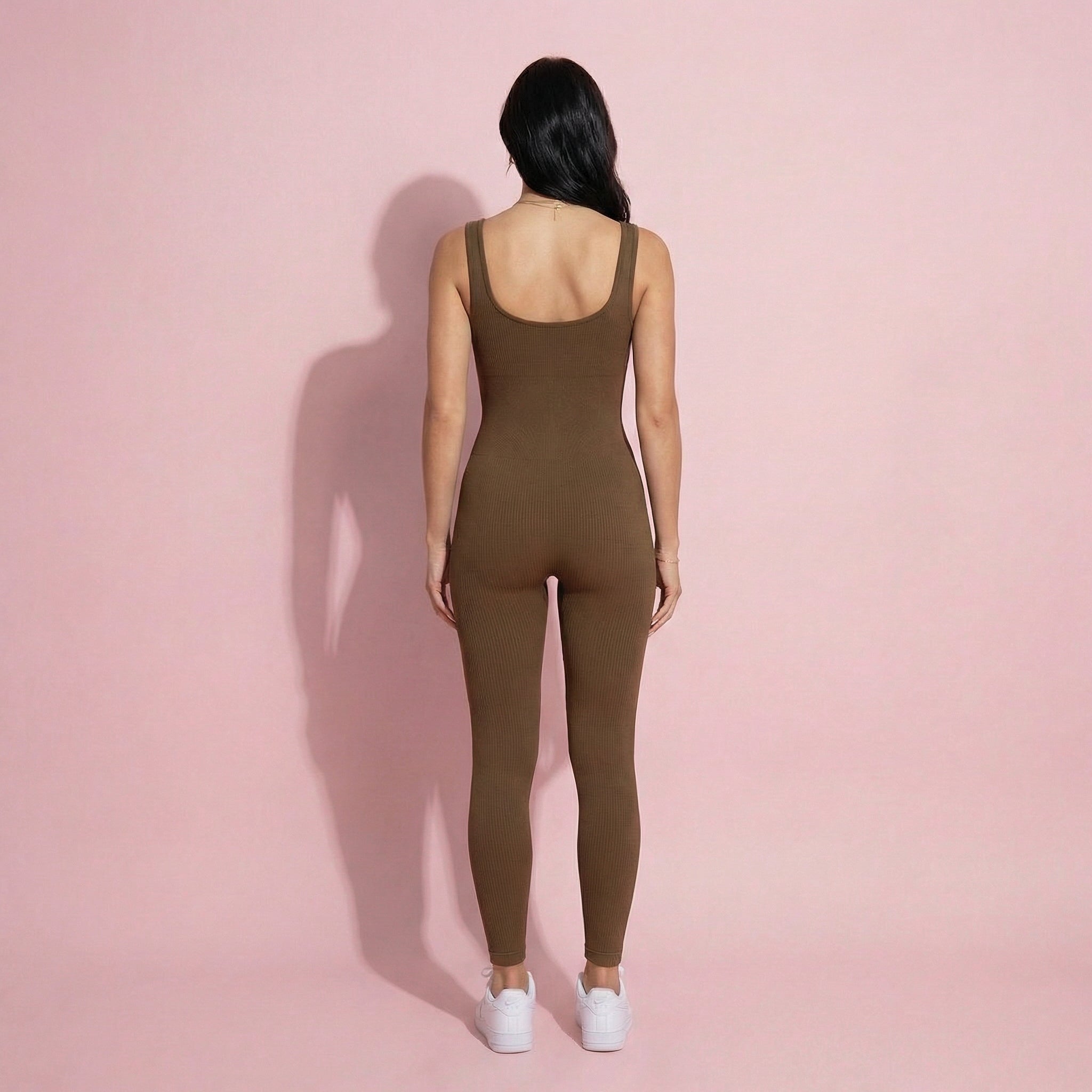 Anna-Kaci Active Women's Ribbed Knit Sleeveless Jumpsuit with Scoop Neckline and Bodycon Fit
