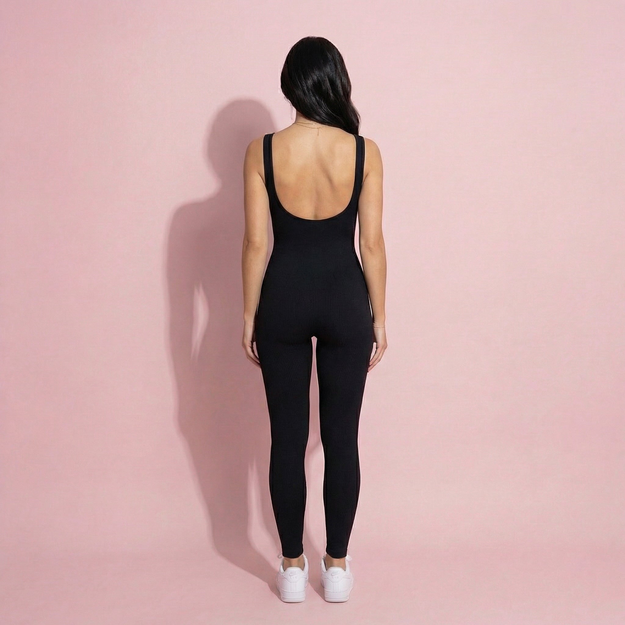 Anna-Kaci Active Women's Ribbed Knit Sleeveless Jumpsuit with Scoop Neckline and Bodycon Fit