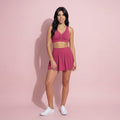 Anna-Kaci Women's High Waist Pleated Athletic Skirt and Ruched Sports Bra Set with Wide Waistband and Stretch Fit