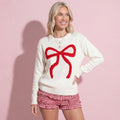 Anna-Kaci Women's Long Sleeve Knit Sweater with Bow Detail and Contrast Stitching
