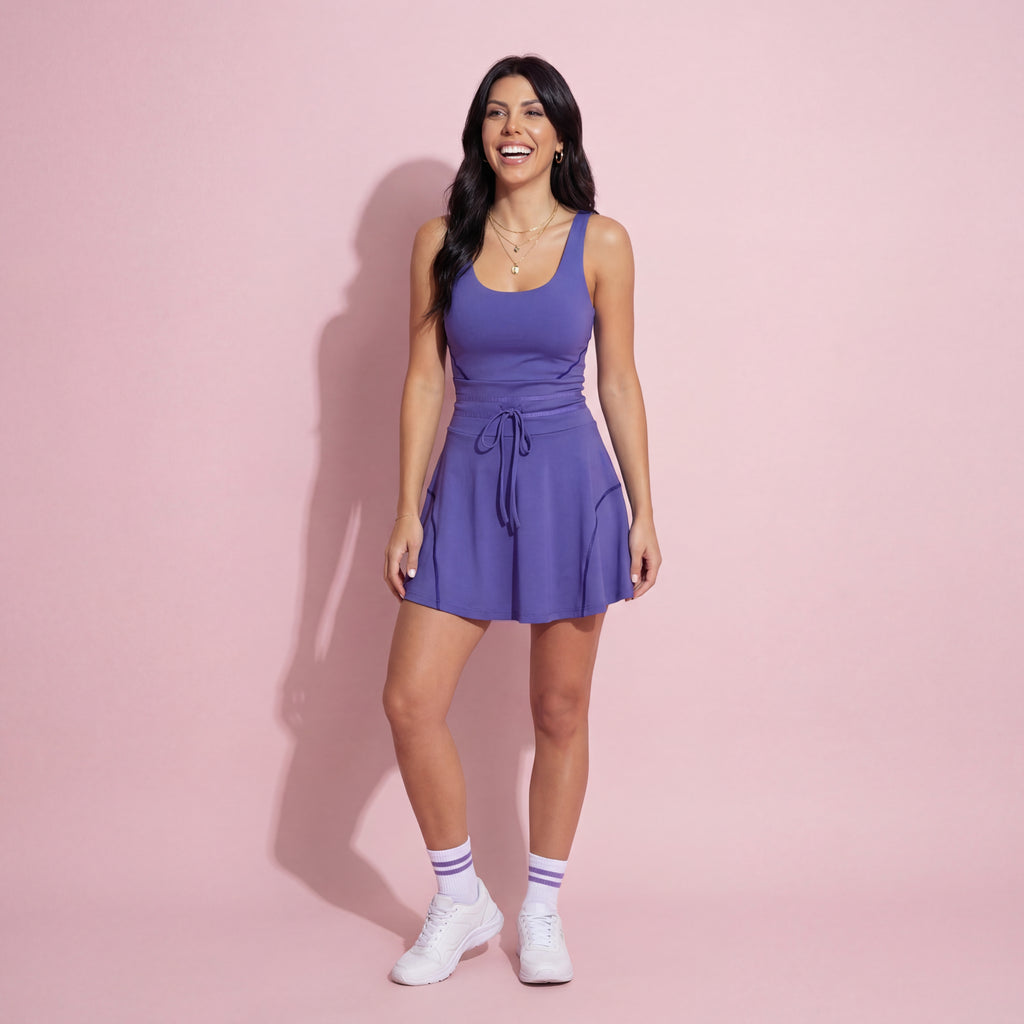 Anna-Kaci Active Women's Sleeveless Tennis Dress with Scoop Neckline and Waist Tie Detail