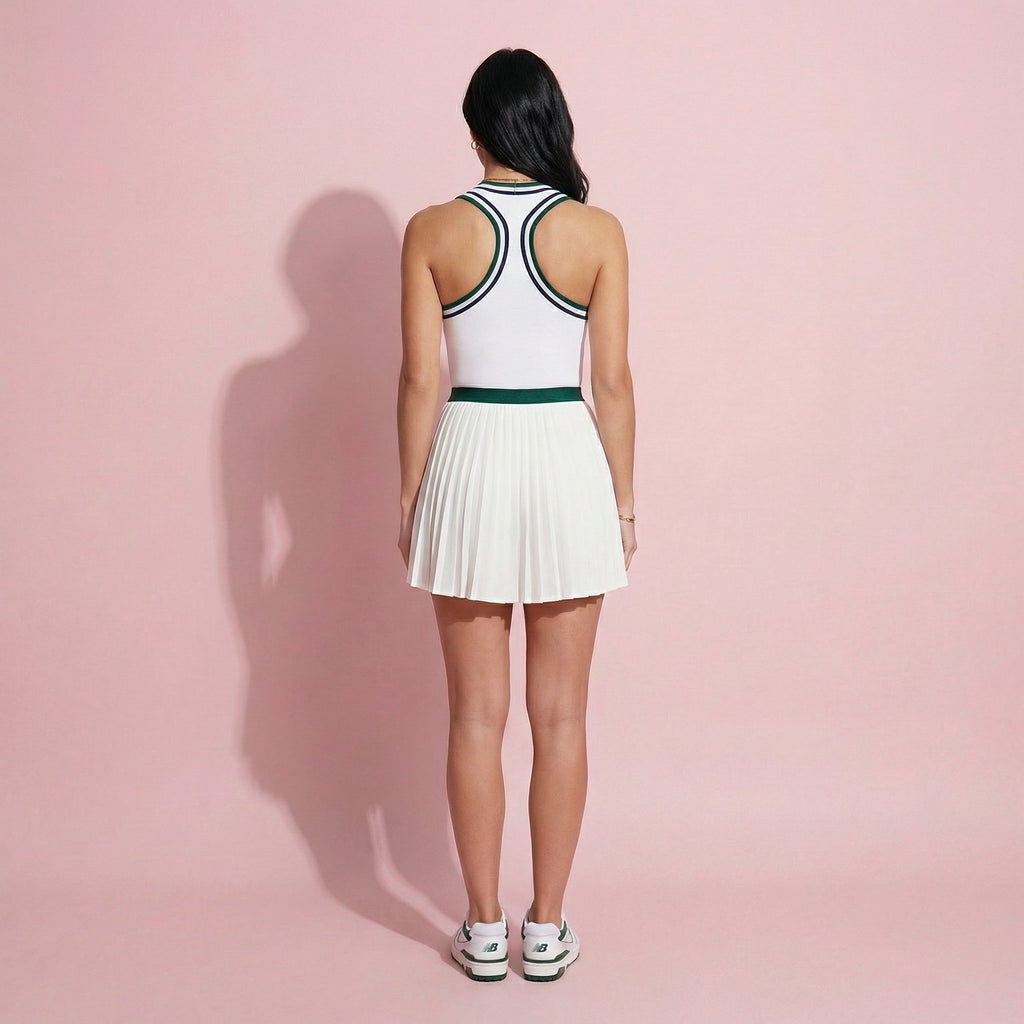 Anna-Kaci Active Women's Sleeveless Tennis Dress with Zip Front Contrast Trim Neckline and Pleated Skirt