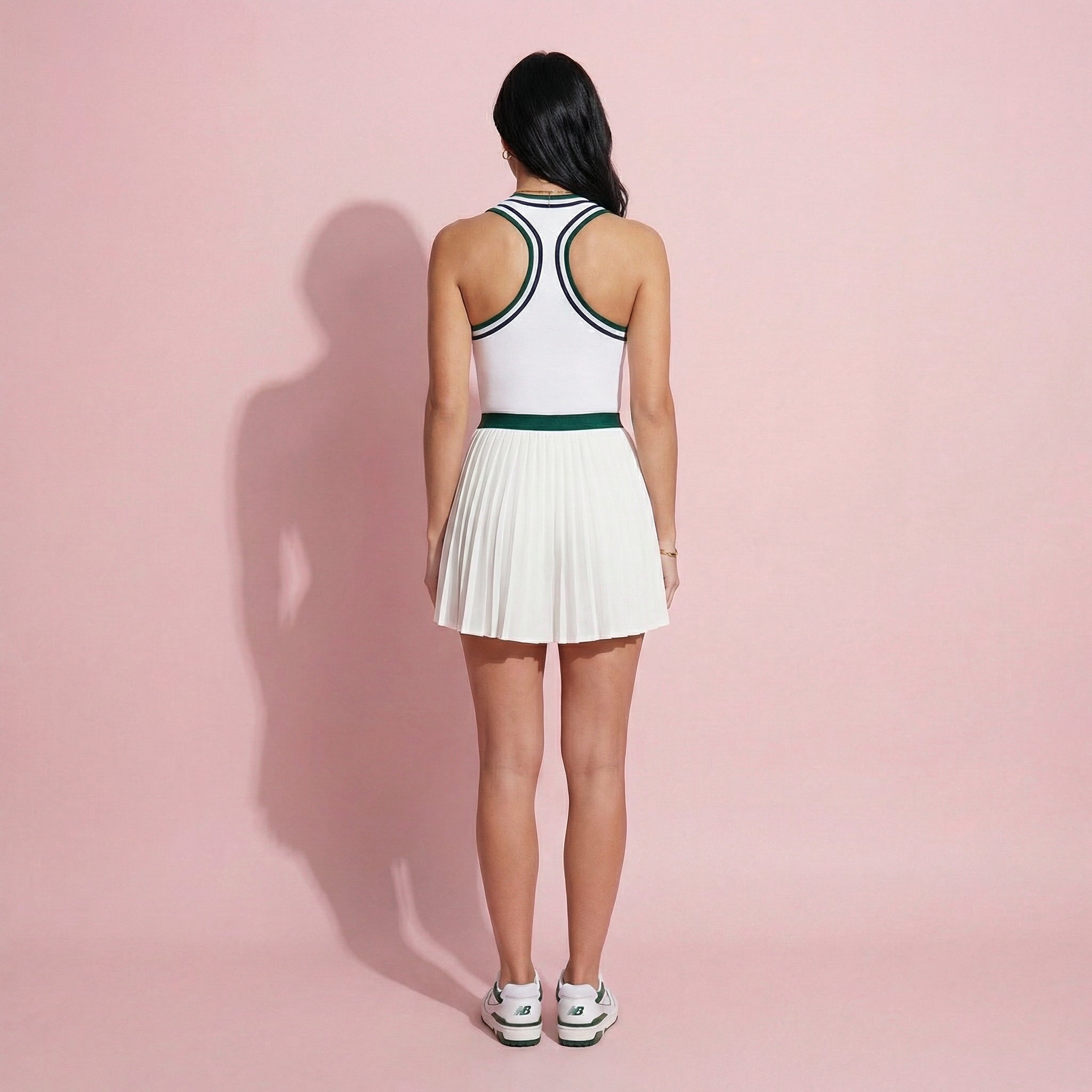 Anna-Kaci Active Women's Sleeveless Tennis Dress with Zip Front Contrast Trim Neckline and Pleated Skirt