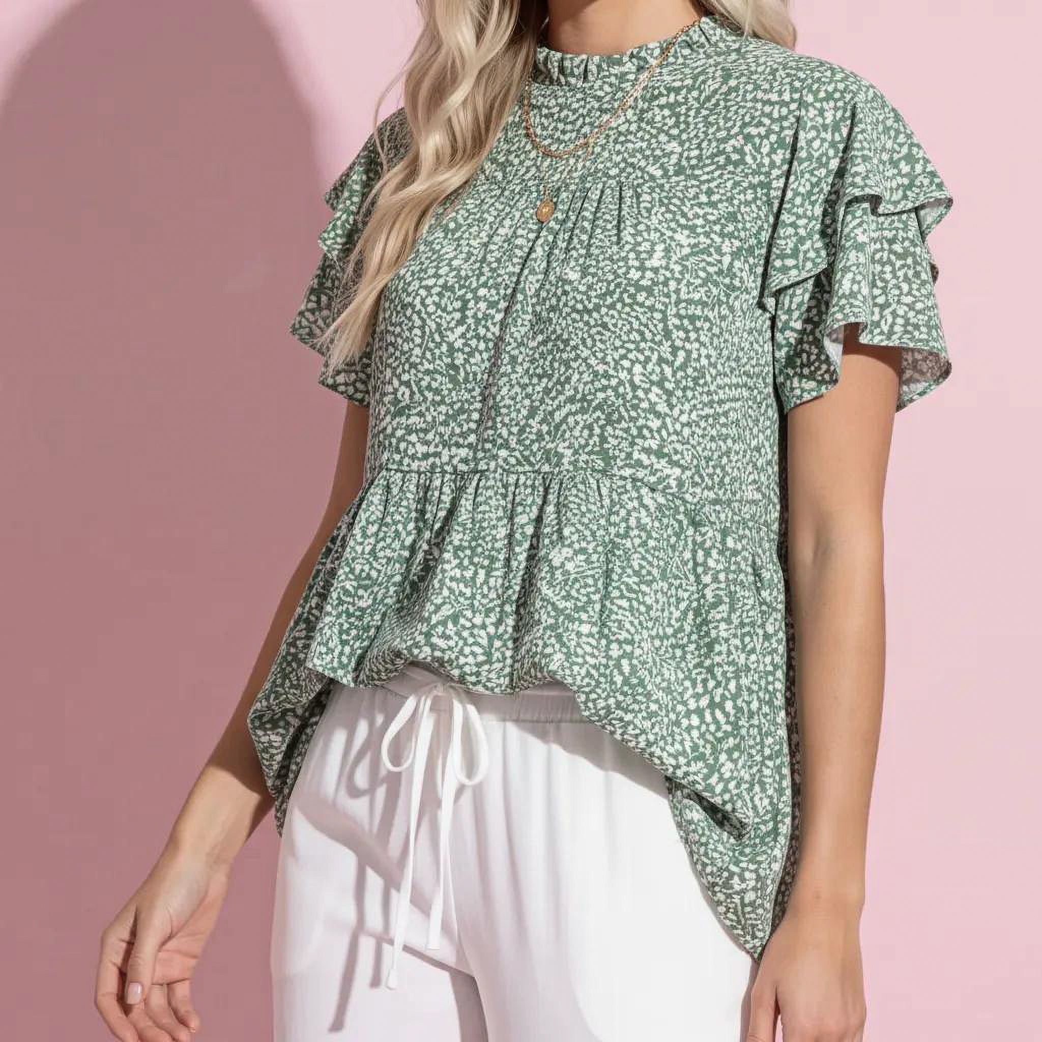 Animal Print Tiered Sleeve Blouse