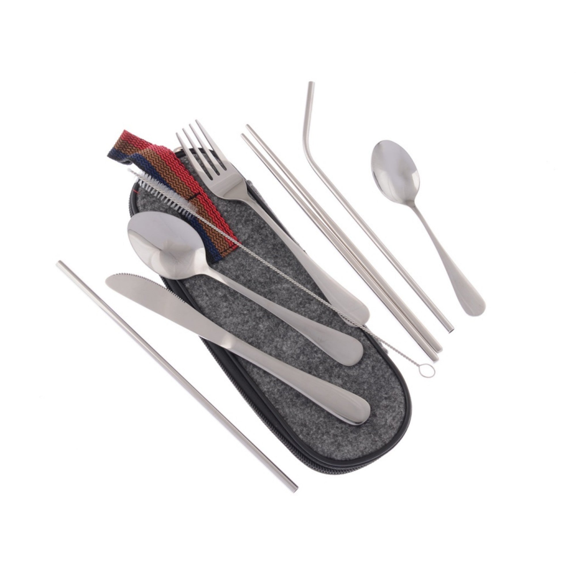 Anna-Kaci Stainless Steel Travel Utensil Set with Reusable Straws and Zipper Carry Case
