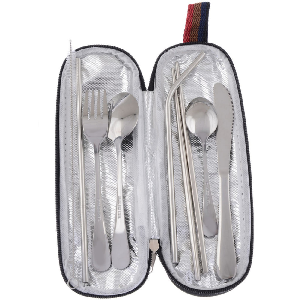 Anna-Kaci Stainless Steel Travel Utensil Set with Reusable Straws and Zipper Carry Case