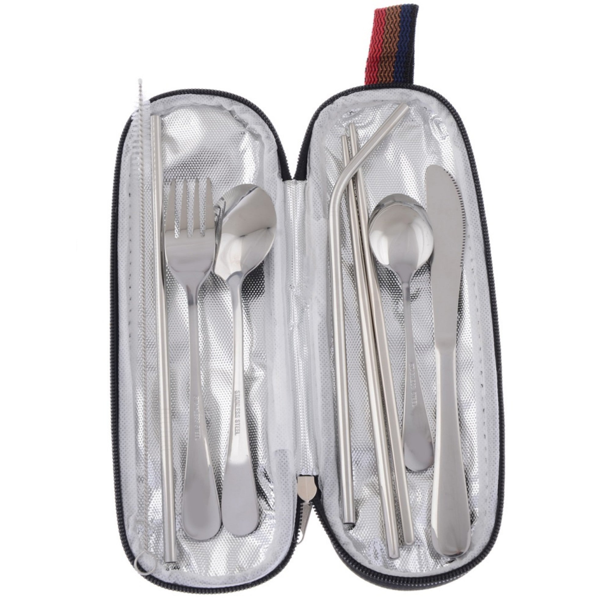 Anna-Kaci Stainless Steel Travel Utensil Set with Reusable Straws and Zipper Carry Case