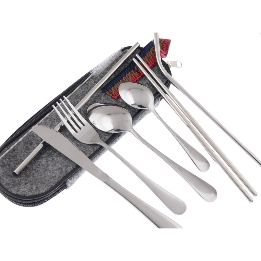 Anna-Kaci Stainless Steel Travel Utensil Set with Reusable Straws and Zipper Carry Case