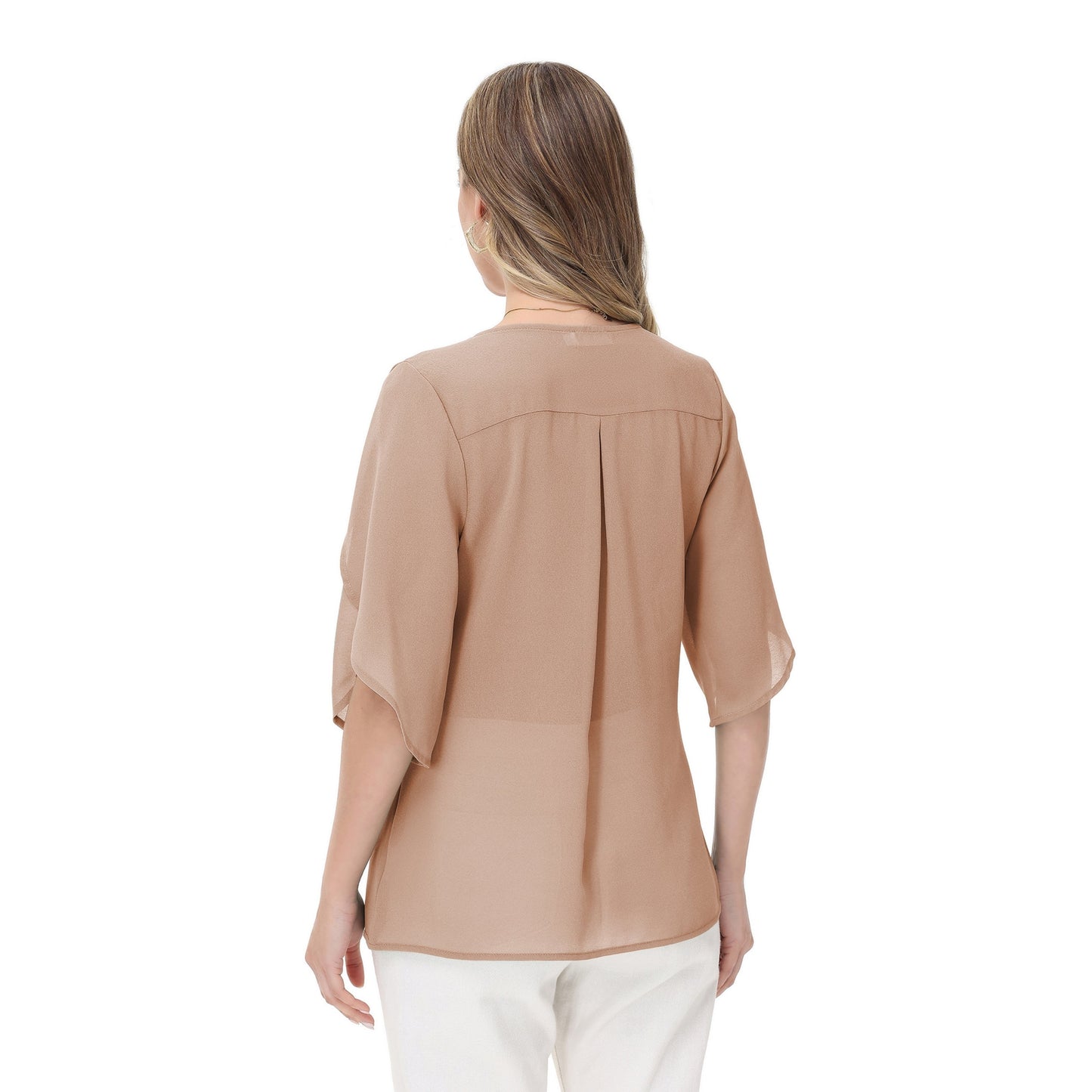 Anna-Kaci Women's V-Neck Flutter Sleeve Blouse with Shoulder Slit Detail and Relaxed Lightweight Fit