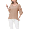 Anna-Kaci Women's V-Neck Flutter Sleeve Blouse with Shoulder Slit Detail and Relaxed Lightweight Fit