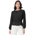 Anna-Kaci Women's Long Sleeve Blouse with Ruffle Neckline and Cinched Waist Detail