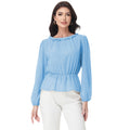 Anna-Kaci Women's Long Sleeve Blouse with Ruffle Neckline and Cinched Waist Detail
