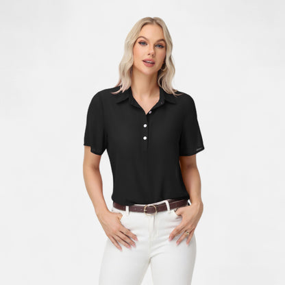 Anna-Kaci Women's Short Sleeve Collared Blouse with Button Placket and Relaxed Fit Design
