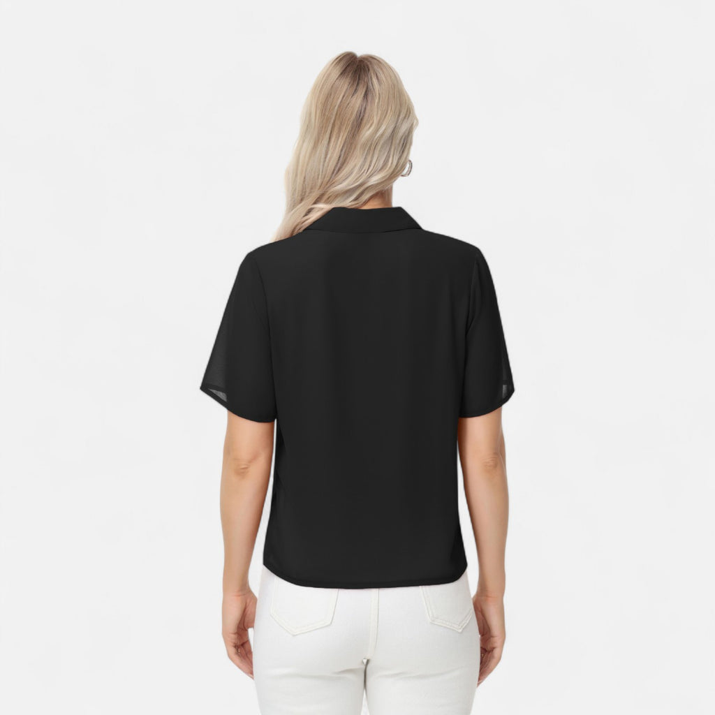 Anna-Kaci Women's Short Sleeve Collared Blouse with Button Placket and Relaxed Fit Design