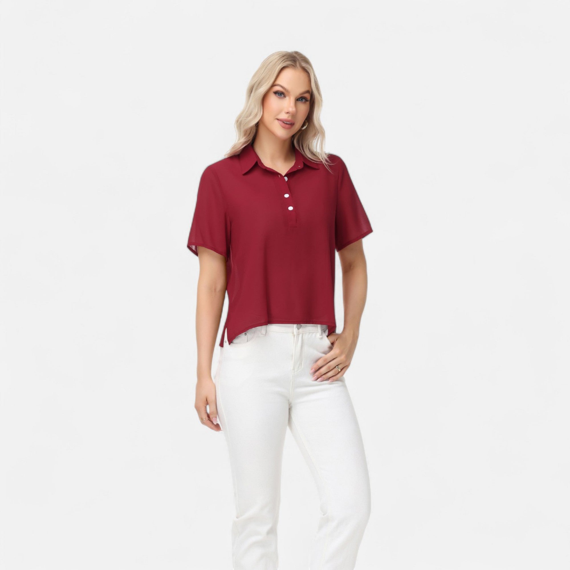 Anna-Kaci Women's Short Sleeve Collared Blouse with Button Placket and Relaxed Fit Design