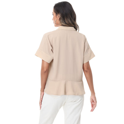 Anna-Kaci Women's Short Sleeve Button-Up Blouse with Peplum Hem and Classic Collar