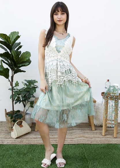 Conjunto de vestido y chaleco de encaje de crochet Gatsby