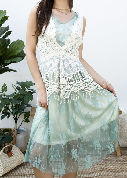 Conjunto de vestido y chaleco de encaje de crochet Gatsby