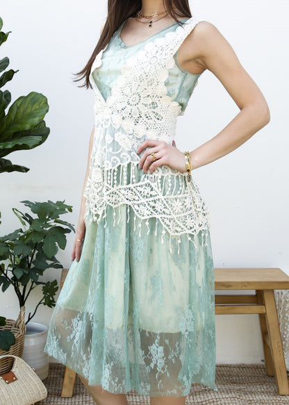 Conjunto de vestido y chaleco de encaje de crochet Gatsby