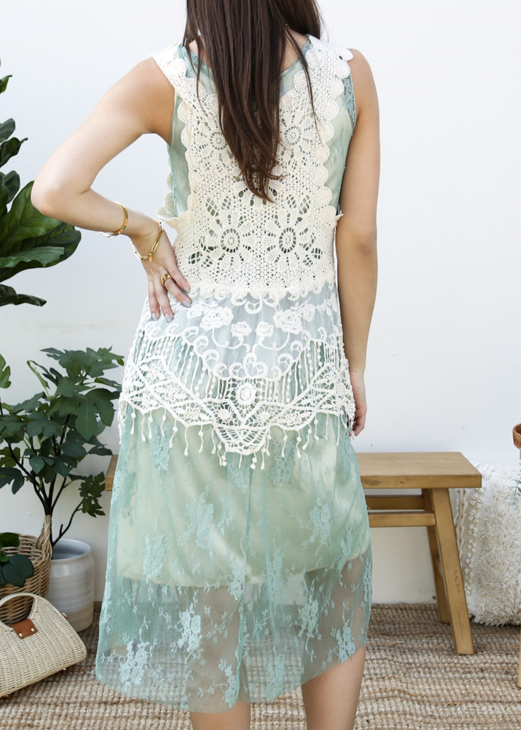 Conjunto de vestido y chaleco de encaje de crochet Gatsby