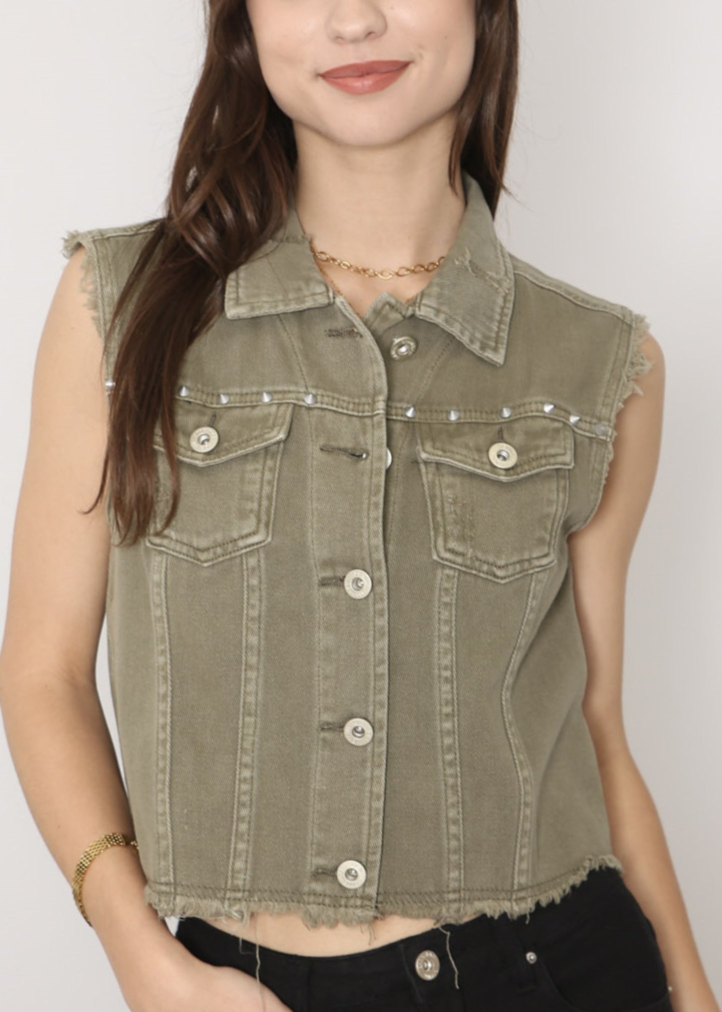 Cotton Denim Cropped Vest